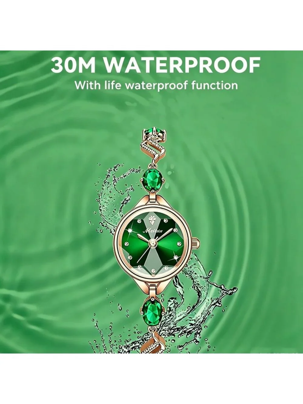 Women's Green Crystal Bracelet Stylish Quartz Fashionable Elegant Wrist Watch